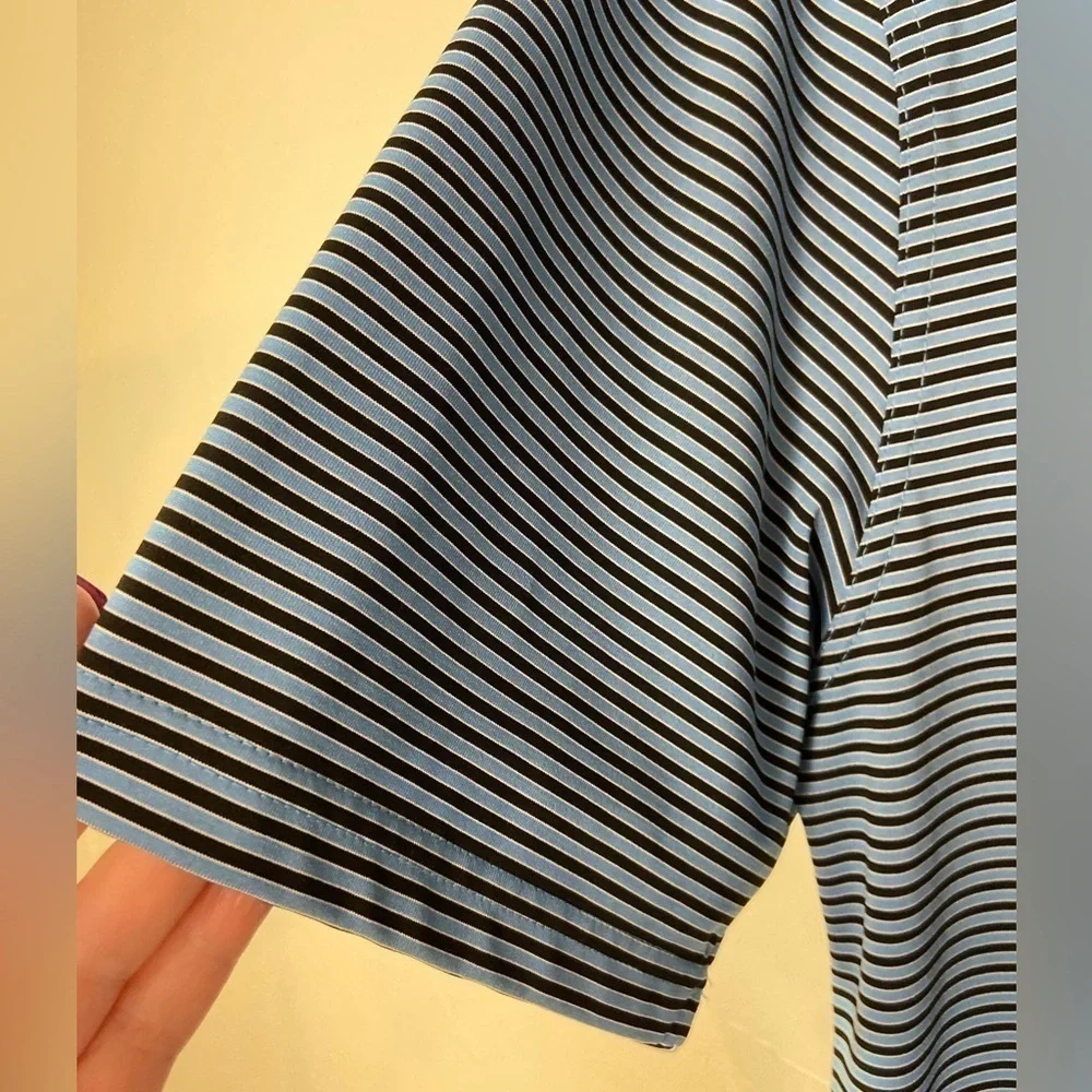 Greg Norman~Light Blue & Black Stripped Play Dry Golf Polo Shirt~Size L